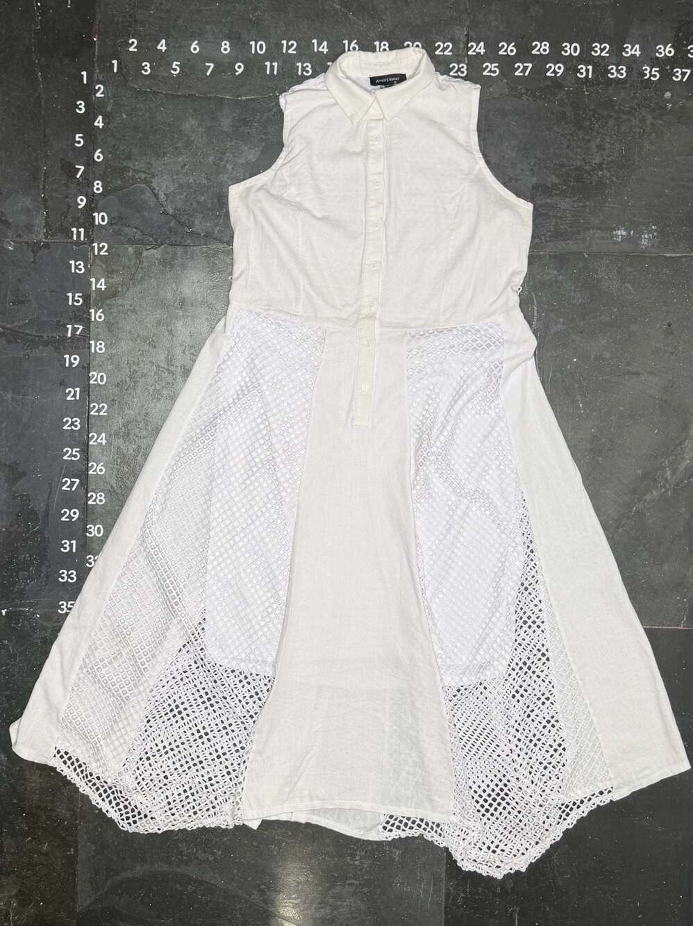 Ashley Stewart Sleeveless White Shirt Dress with Mesh Overlay Detailing